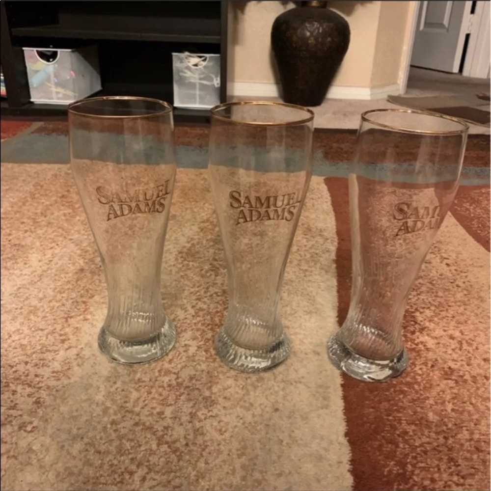 Lot of 3 Samuel Adams Ale Gold Rim Logo Tall Pilsner Large 9” 20 Oz Beer Glass - Picture 2 of 6